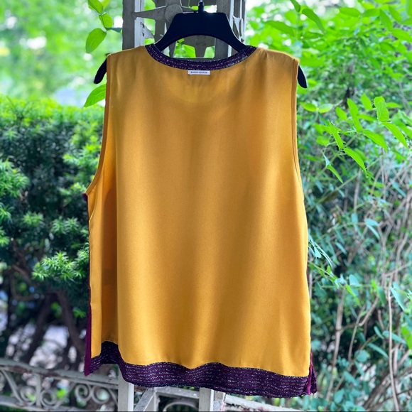Gold Satin Top with Burgundy and Metallic Trim - Picture 3 of 7